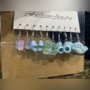 Fashion earrings  5 pairs, whale, boots, butterfly